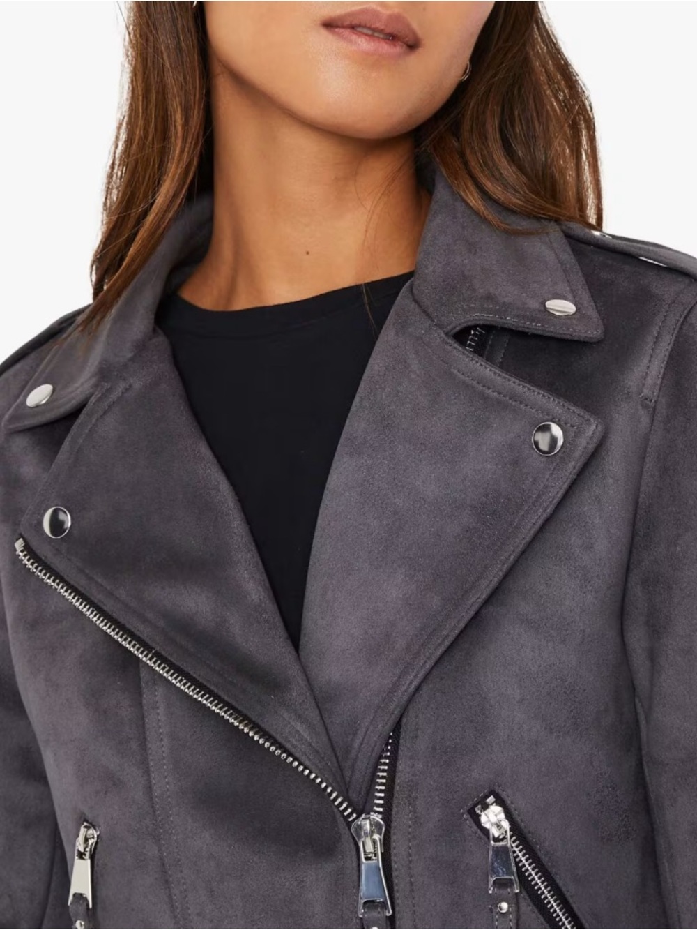 MittoShop NWT Women's Dark Gray Suede Moto NEW Jacket Size XL - Picture 3 of 10